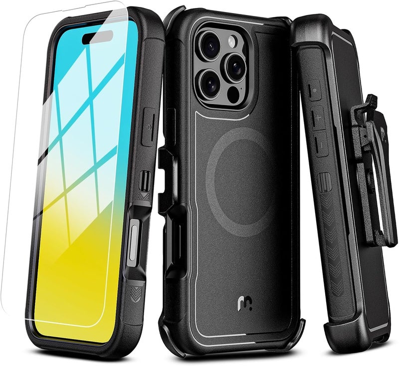 M MYBAT PRO Maverick Series for iPhone 16 Pro 6.3 Case with Belt Clip Holster,[Compatible with Magsafe] w/Screen Protector,Anti-Drop,Shockproof,with 360°Rotating Kickstand,Heavy Duty Protection - Image 1